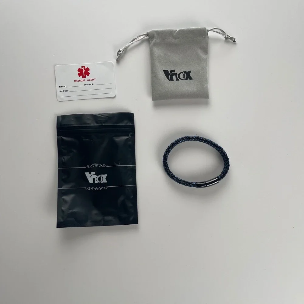 VNOX Blue Braided Leather Medical Symbol Caduceus Magnetic Clasp‎ Cuff Wristband